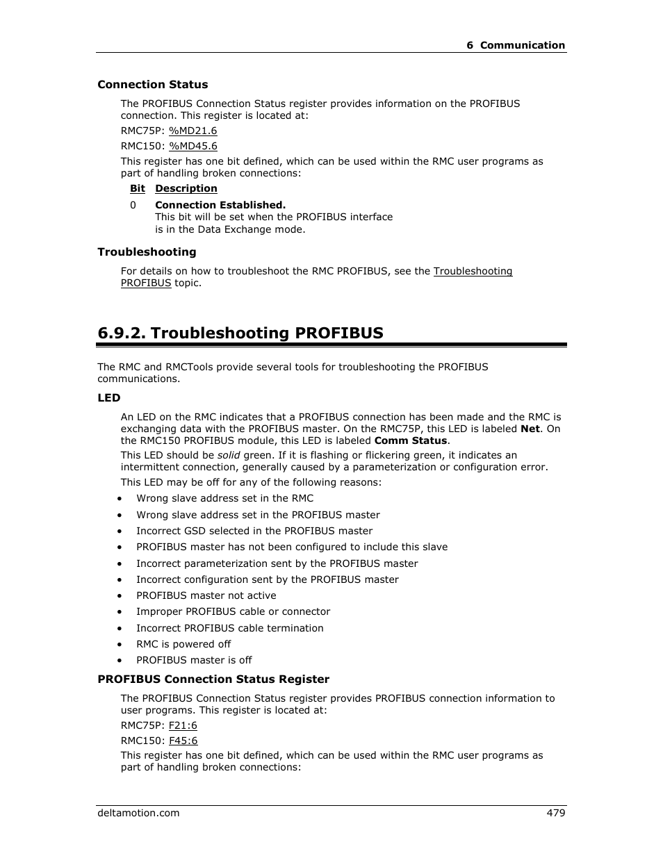 Troubleshooting profibus | Delta RMC151 User Manual | Page 499 / 1221