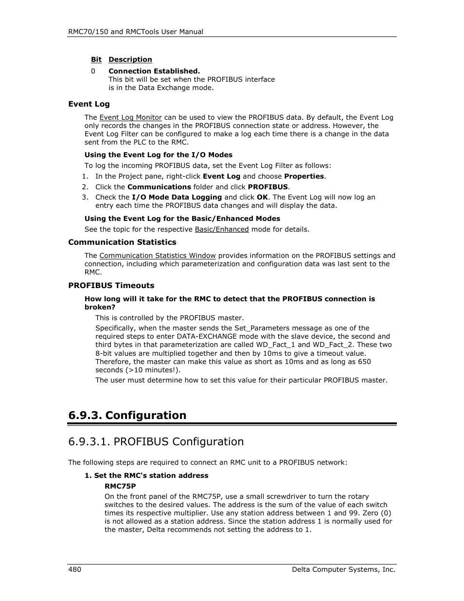 Configuration, Profibus configuration, Configuration 6.9.3.1. profibus configuration | Delta RMC151 User Manual | Page 500 / 1221