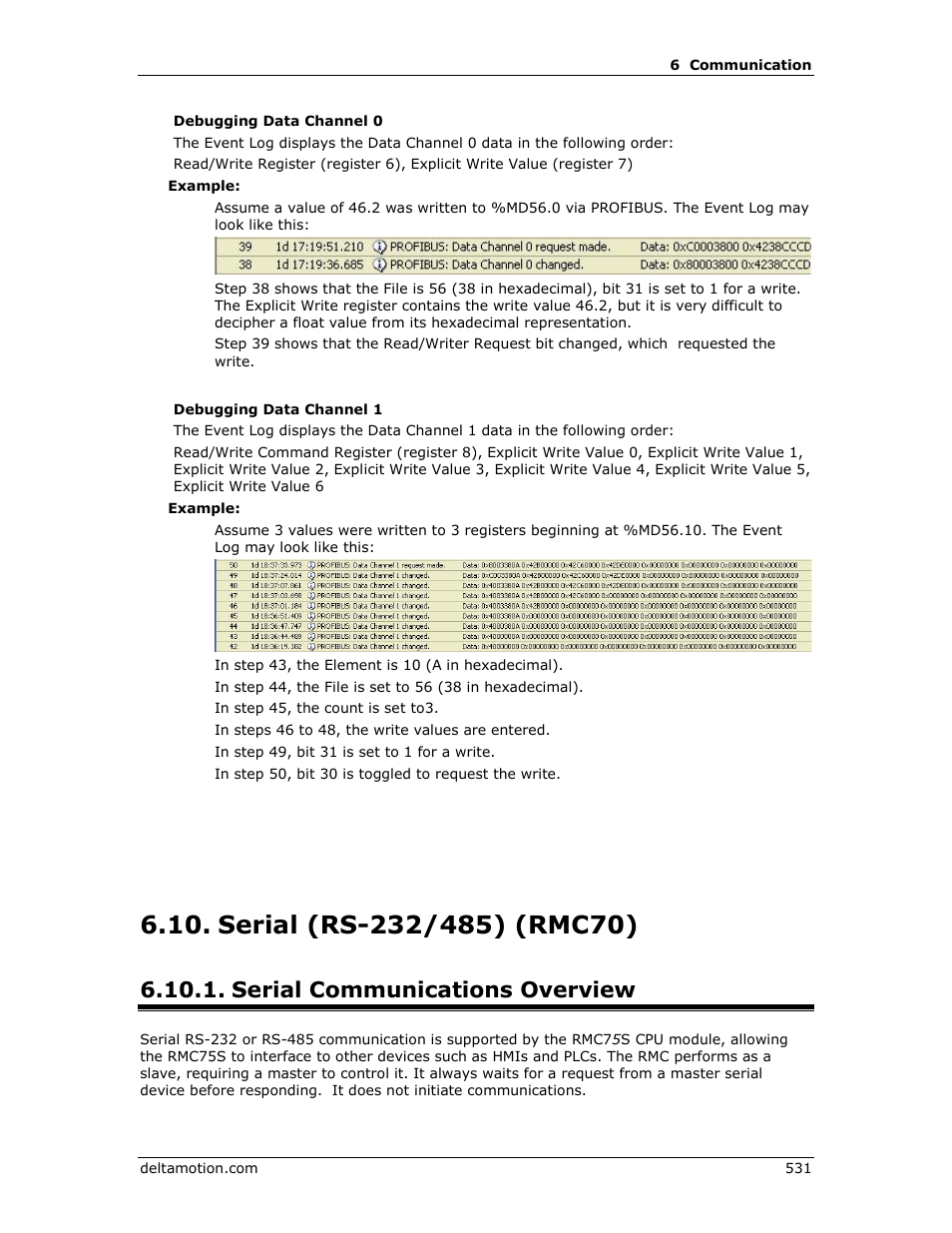 Serial (rs-232/485) (rmc70), Serial communications overview, Serial overview | Serial rs-232/485, Rmc70), Serial | Delta RMC151 User Manual | Page 551 / 1221