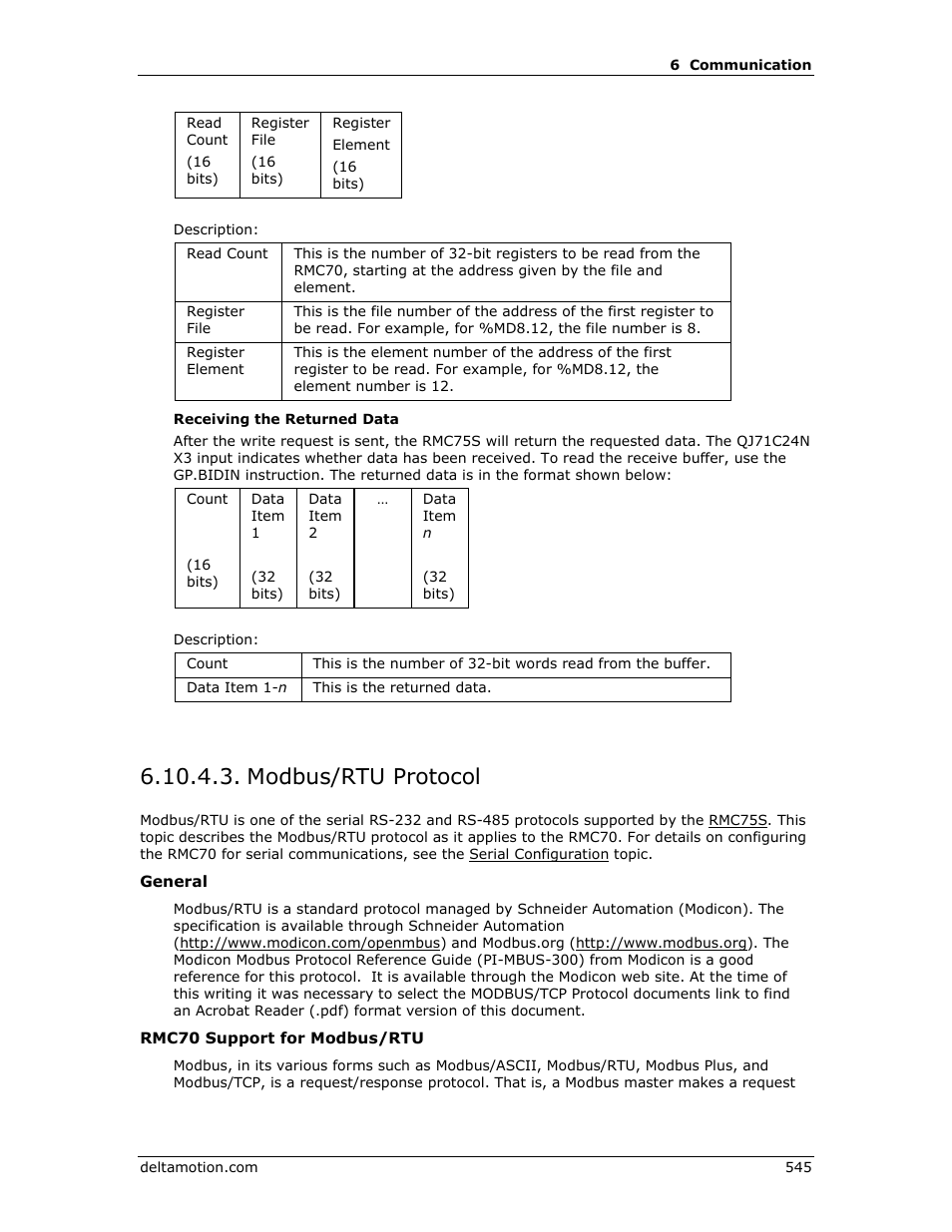 Modbus/rtu protocol, Modbus rtu, Modus/rtu | Modbus/rtu, Dbus/rtu | Delta RMC151 User Manual | Page 565 / 1221