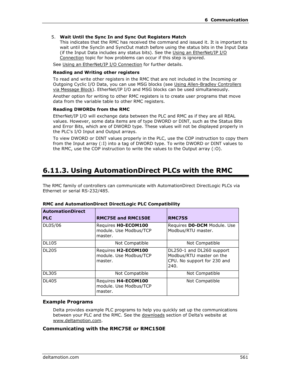 Using automationdirect plcs with the rmc, Automationdirect plcs, Automationdirect plcs with the rmc | Delta RMC151 User Manual | Page 581 / 1221