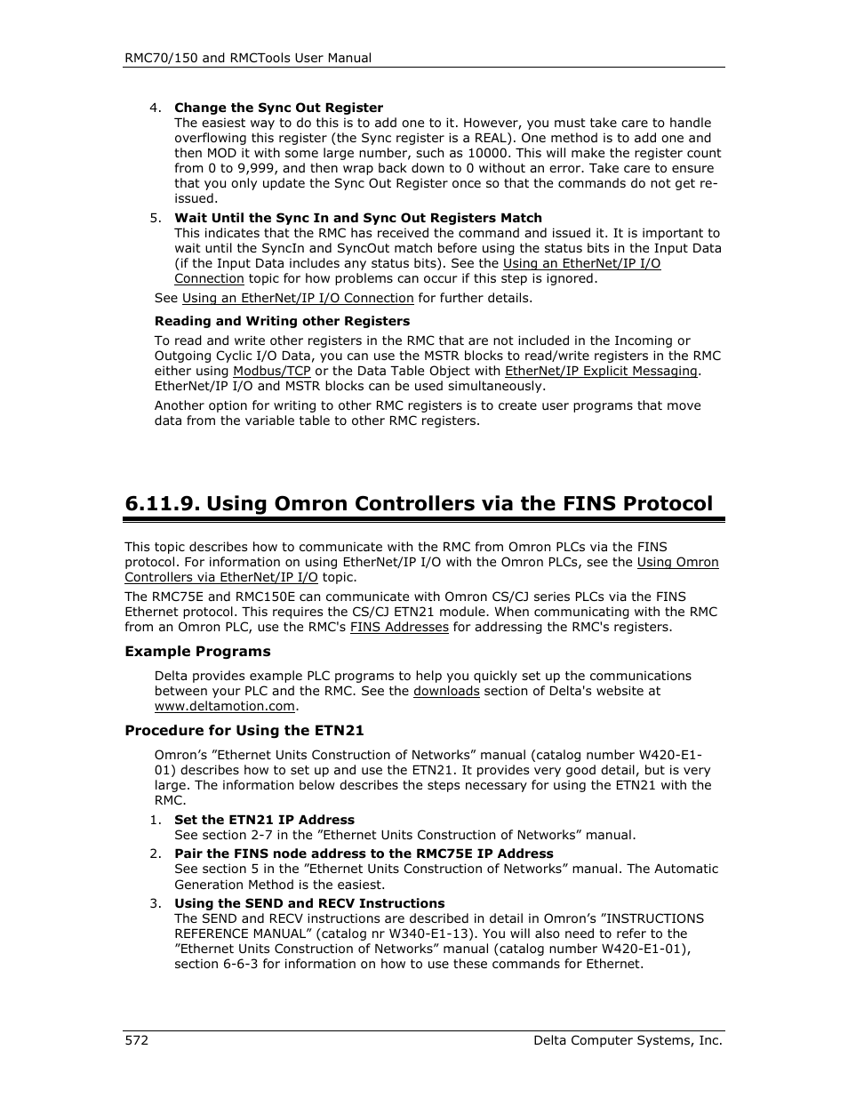 Using omron controllers via the fins protocol, Omron plcs va fins, Omron plcs via fins | Delta RMC151 User Manual | Page 592 / 1221