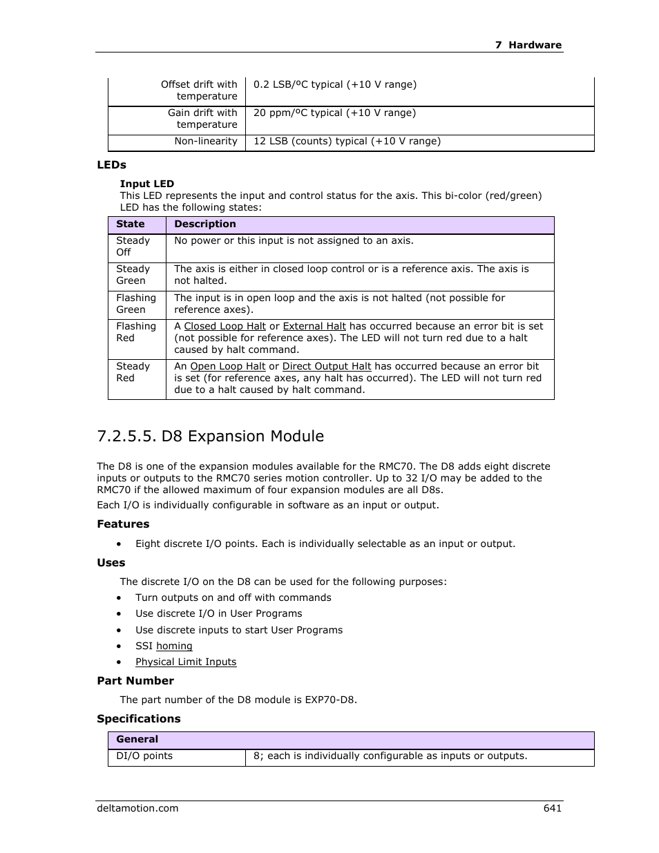 D8 expansion module, D8 module (rmc70), 70 d8 | Delta RMC151 User Manual | Page 661 / 1221