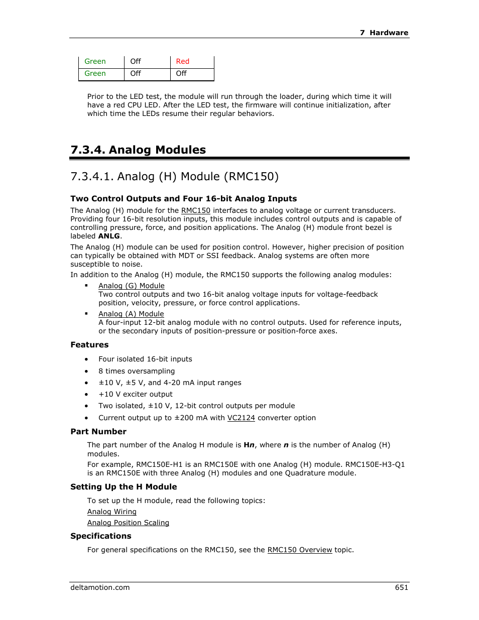 Analog modules, Analog (h) module (rmc150), 50 h | 150 h, Analog, Analog (h) | Delta RMC151 User Manual | Page 671 / 1221