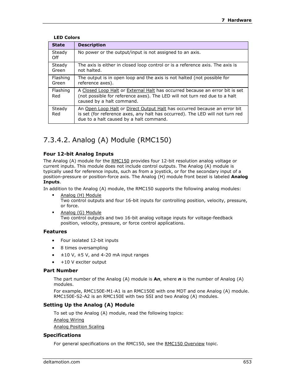 Analog (a) module (rmc150), 150 a, Analog | Analog inputs (a), Analog (a), Analog (a) module | Delta RMC151 User Manual | Page 673 / 1221