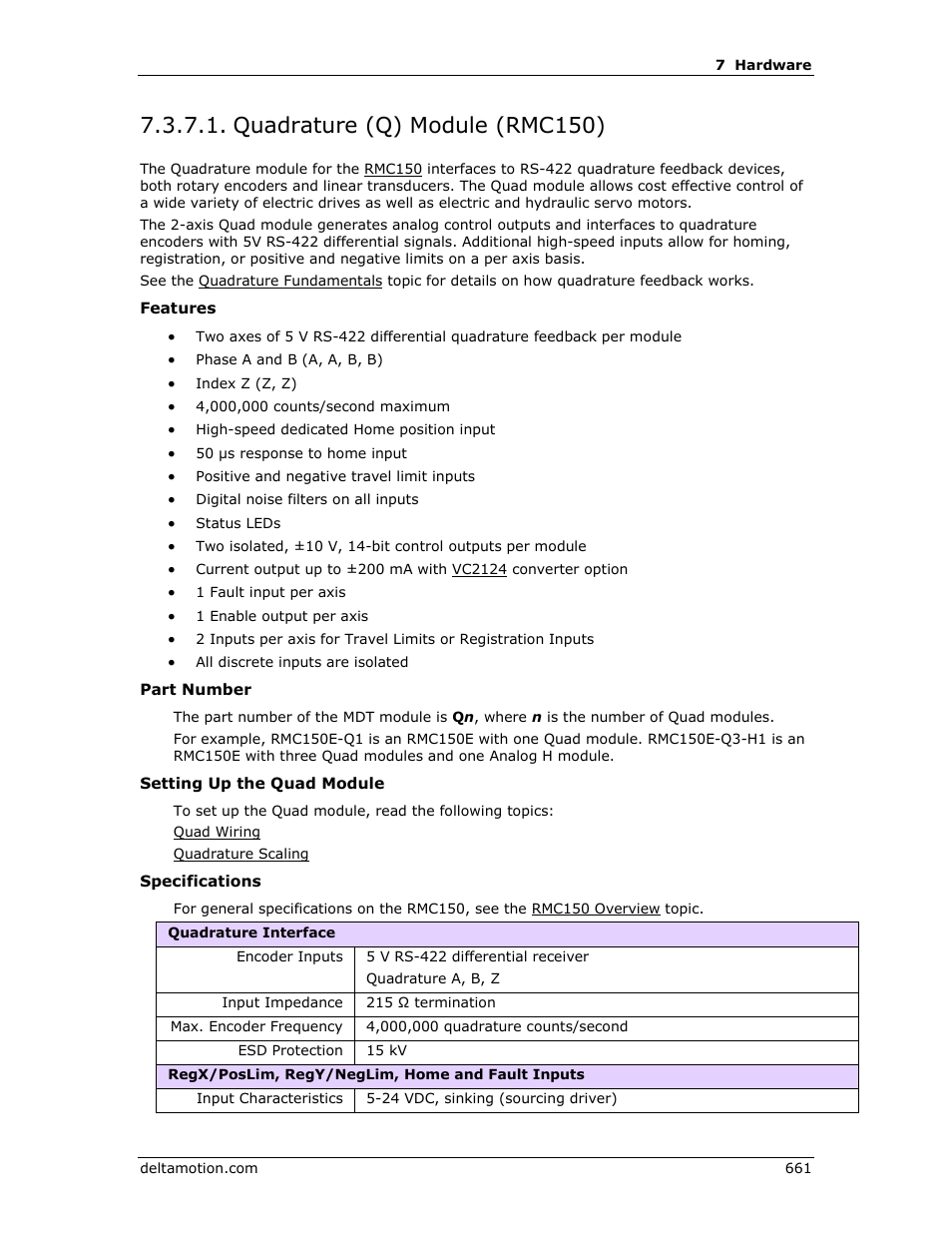 Quadrature (q) module (rmc150), 150 quad, Quad | Quad), Quadrature module, 150 quadrature, Quadrature (q) module, Quad (q) | Delta RMC151 User Manual | Page 681 / 1221