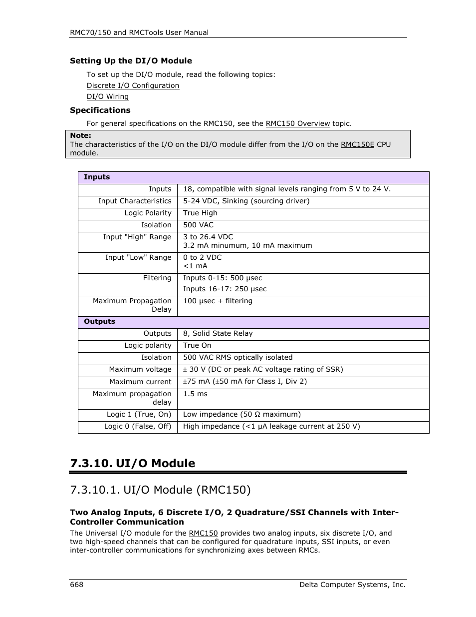 Ui/o module, Ui/o module (rmc150), 150 ui/o | Universal i/o, Ui/o, 150 universal i/o module, Universal, Universal i/o module, E universal i/o module, Universal i/o (ui/o) | Delta RMC151 User Manual | Page 688 / 1221