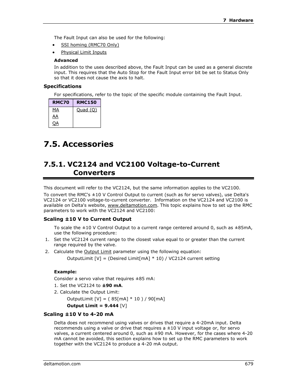 Accessories, Vc2124 and vc2100 voltage-to-current converters, Vc2124 | Delta RMC151 User Manual | Page 699 / 1221