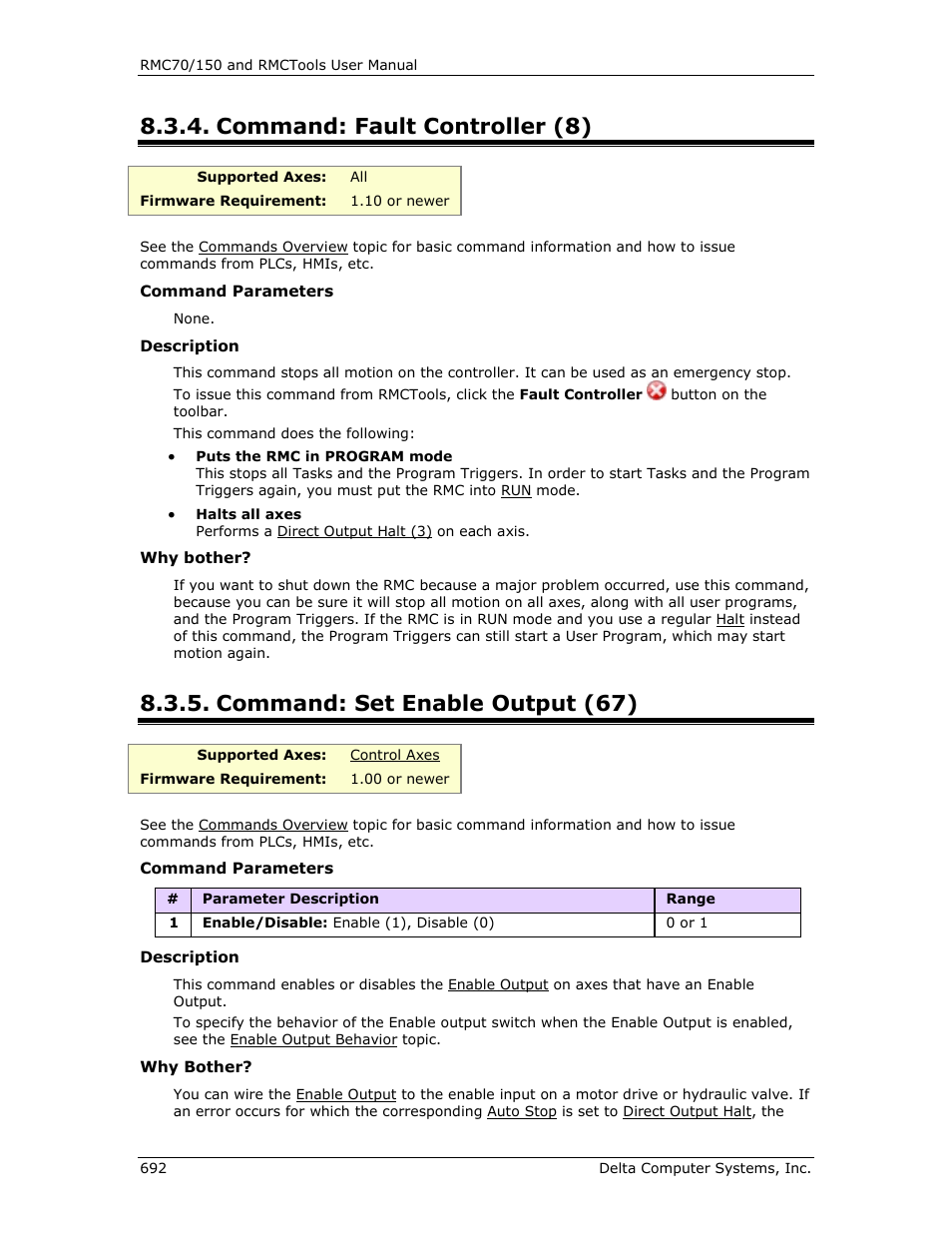 Command: fault controller (8), Command: set enable output (67), Enable output | Fault controller (8), S a fault controller (8), Set enable output (67), E set enable output (67) | Delta RMC151 User Manual | Page 712 / 1221