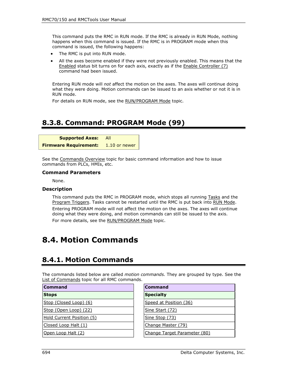 Command: program mode (99), Motion commands, R program mode (99) | Motion command, Program mode (99) | Delta RMC151 User Manual | Page 714 / 1221