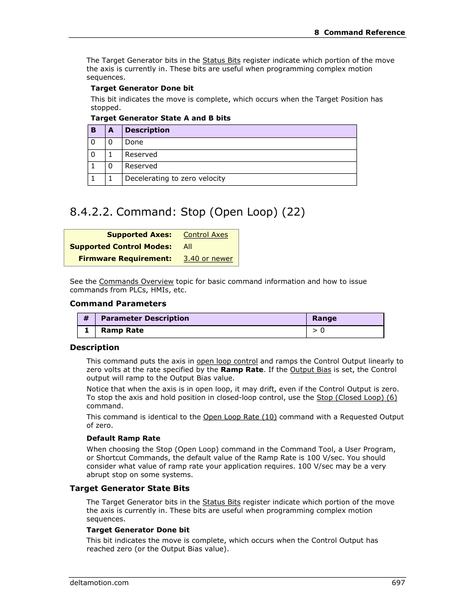 Command: stop (open loop) (22), Stop (open loop) (22), R stop (open loop) (22) | Stop, Open loop) (22) | Delta RMC151 User Manual | Page 717 / 1221