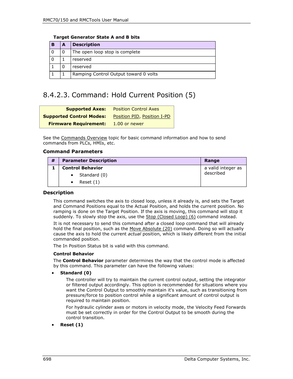Command: hold current position (5), Hold current position (5), A hold current position (5) | Delta RMC151 User Manual | Page 718 / 1221