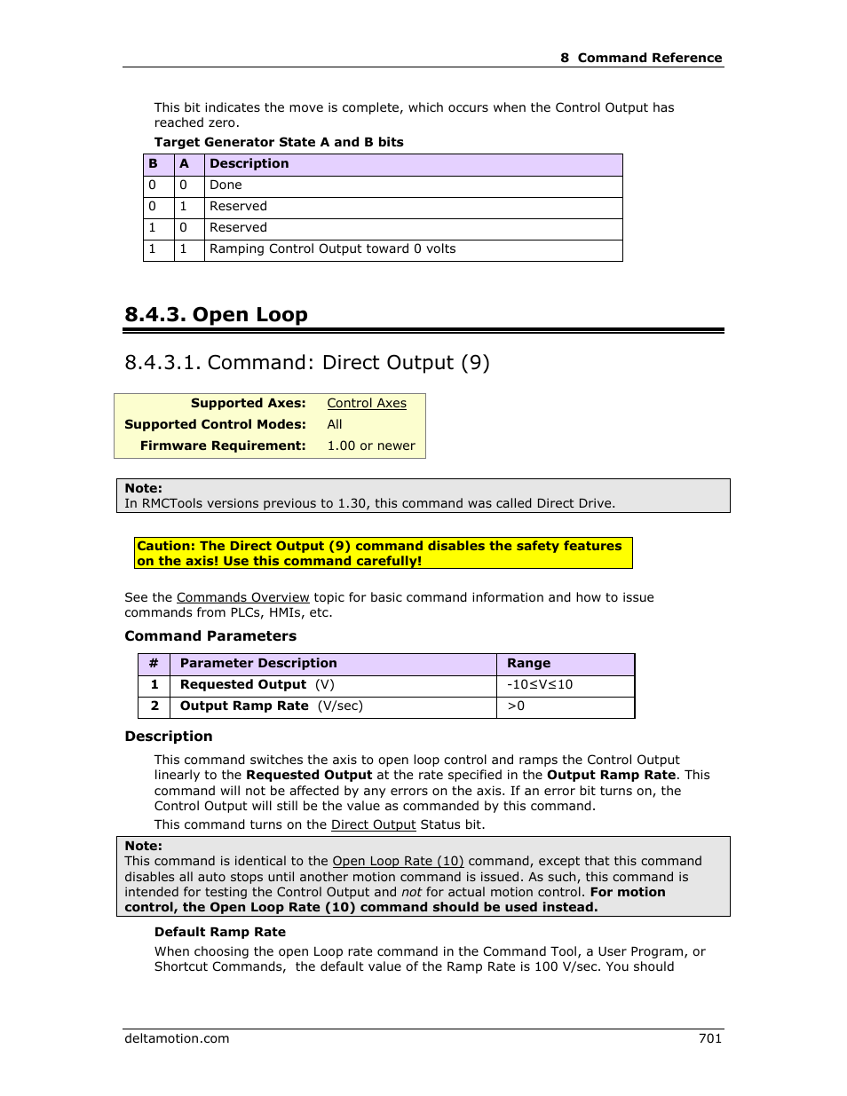 Open loop, Command: direct output (9), Direct output (9) | R direct output (9), A direct output (9), E direct output (9), Direct output | Delta RMC151 User Manual | Page 721 / 1221