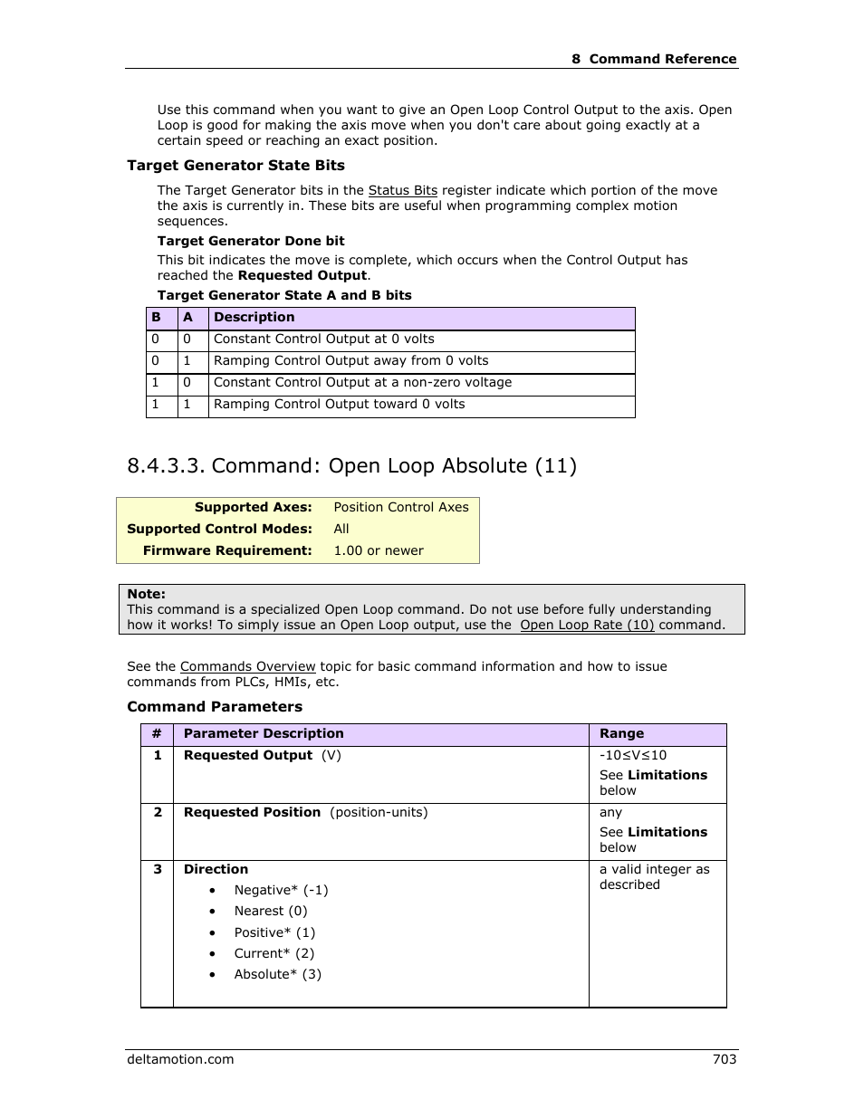 Command: open loop absolute (11), Open loop absolute (11) | Delta RMC151 User Manual | Page 723 / 1221