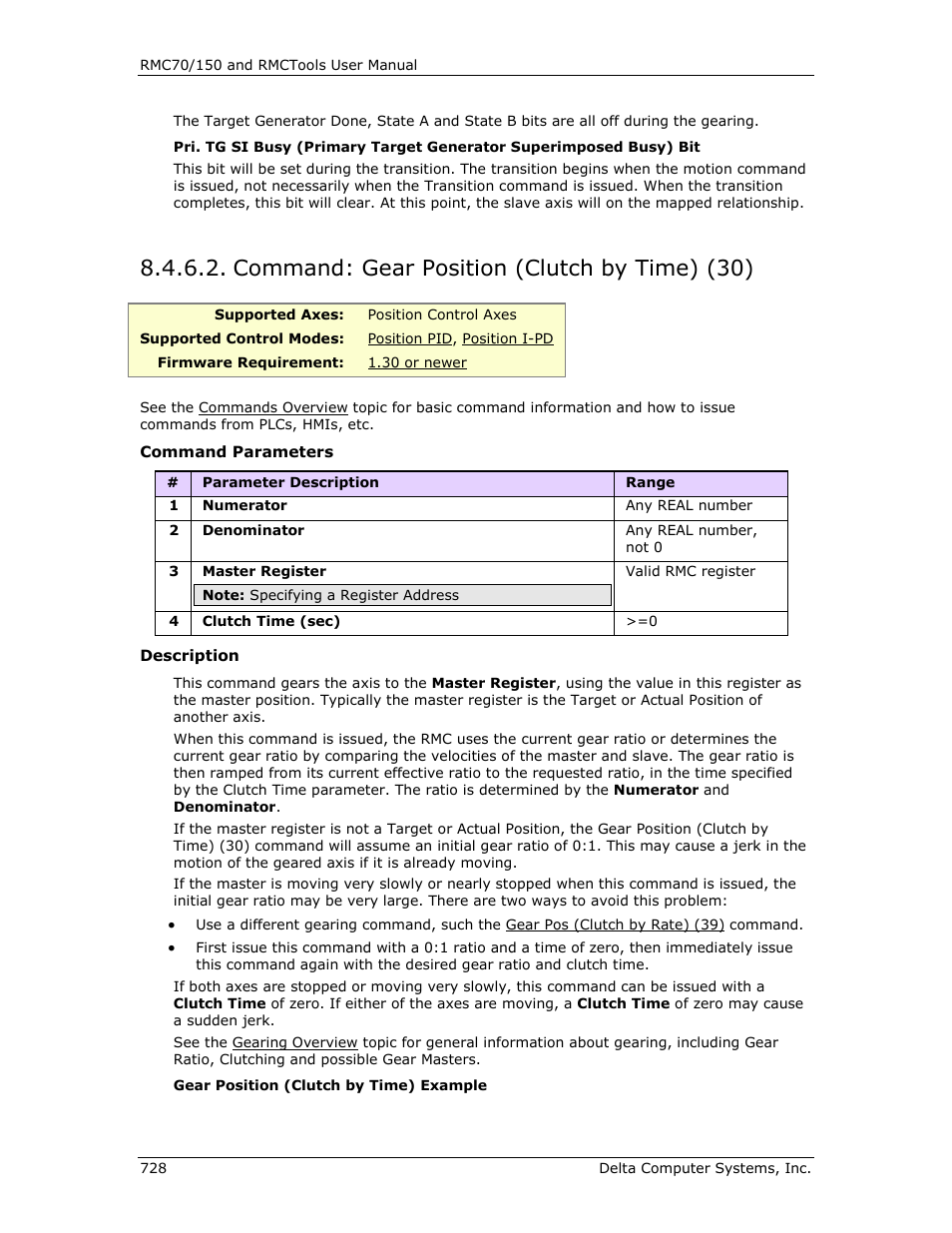 Command: gear position (clutch by time) (30), Gearing, Gear pos (clutch by time) (30) | E gear pos (clutch by time) (30) | Delta RMC151 User Manual | Page 748 / 1221