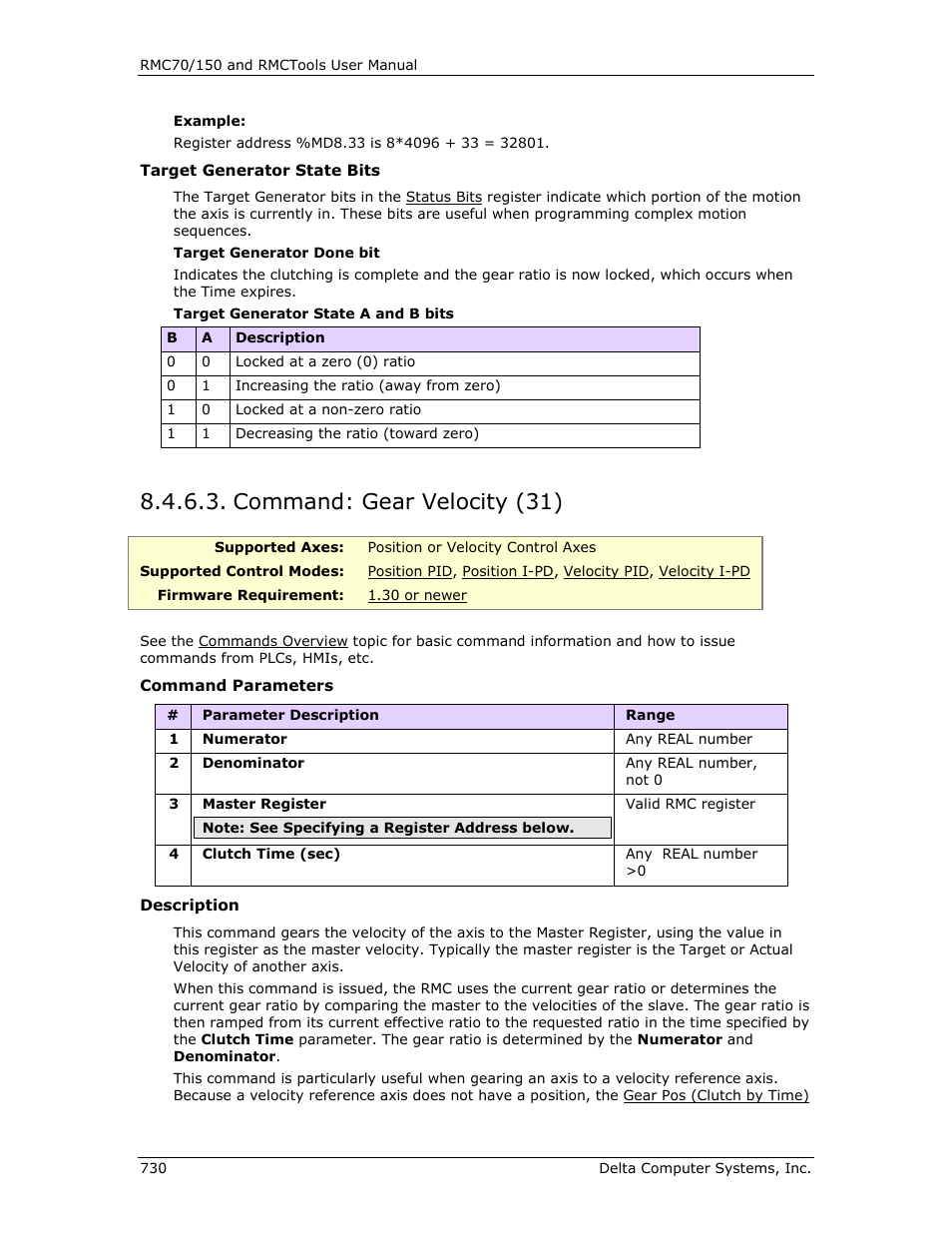 Command: gear velocity (31), Gear vel (clutch by time) (31), Gear velocity | Command | Delta RMC151 User Manual | Page 750 / 1221