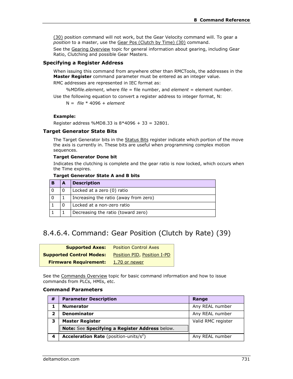 Command: gear position (clutch by rate) (39), Gear pos (clutch by rate) (39), E gear pos (clutch by rate) (39) | Delta RMC151 User Manual | Page 751 / 1221