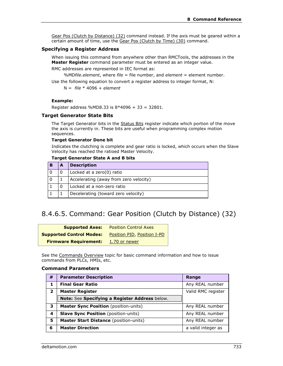 Command: gear position (clutch by distance) (32), Gear pos (clutch by distance), E gear pos (clutch by distance) (32) | Gear pos (clutch by distance) (32) | Delta RMC151 User Manual | Page 753 / 1221