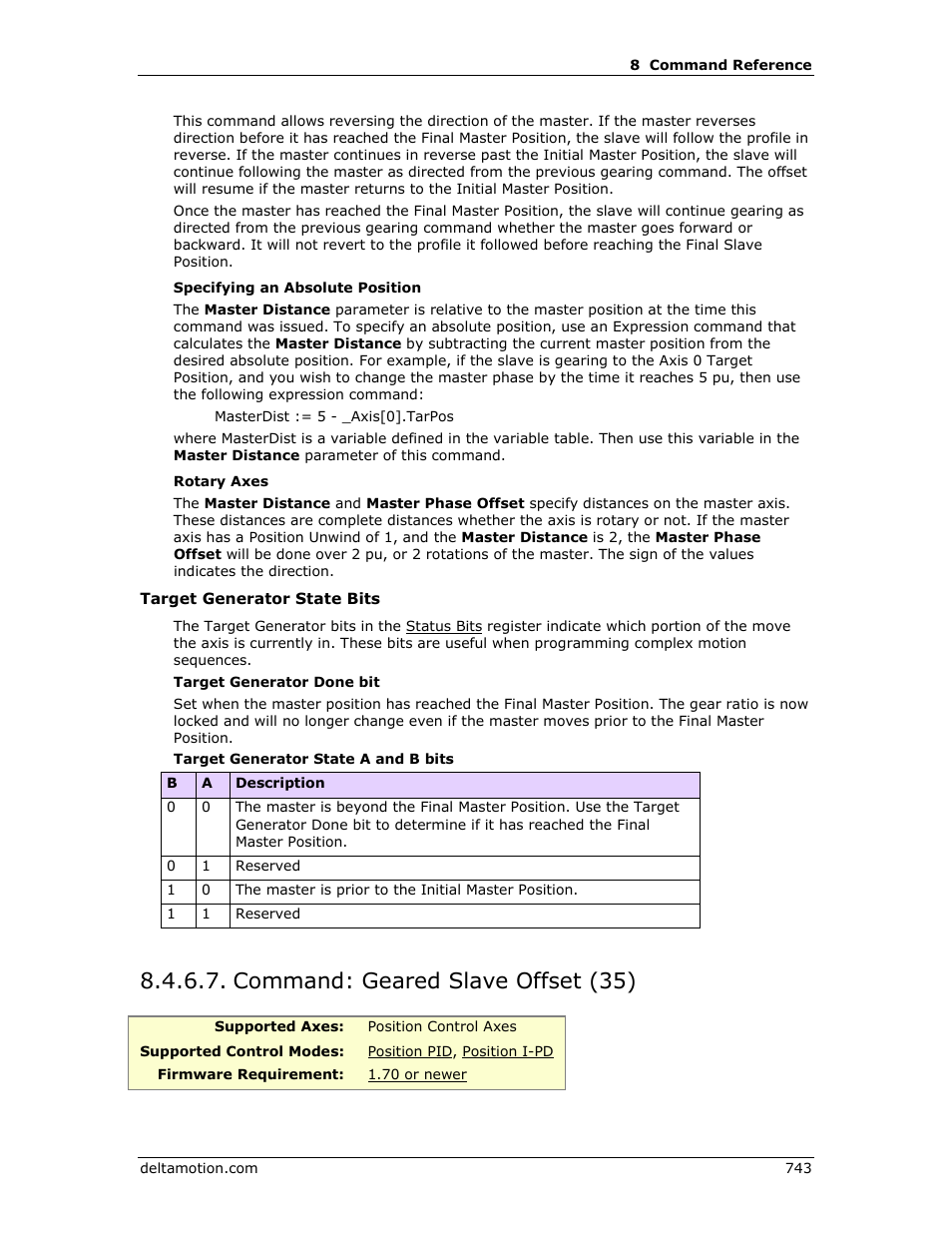 Command: geared slave offset (35), Geared slave offset (35) | Delta RMC151 User Manual | Page 763 / 1221