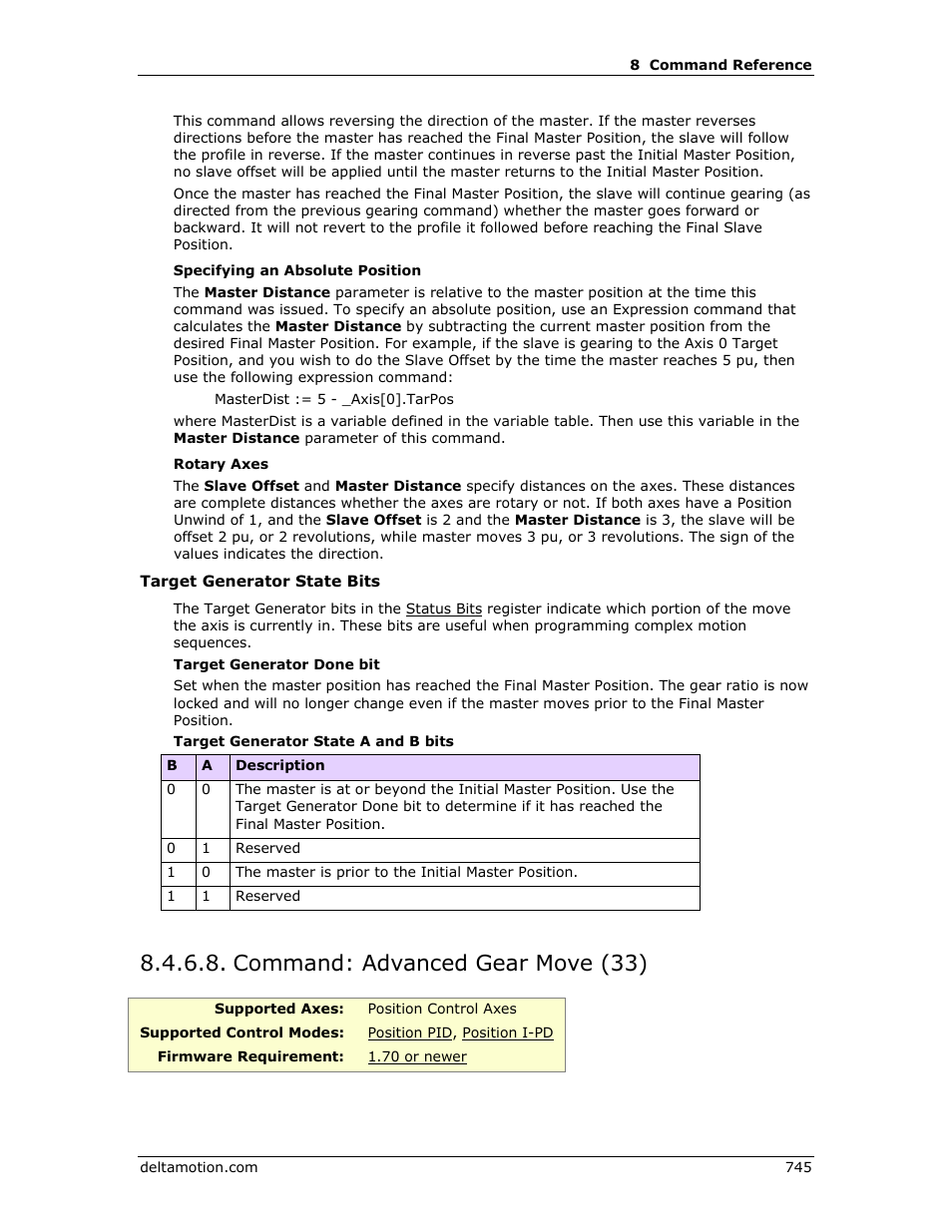 Command: advanced gear move (33), Advanced gear move (33) | Delta RMC151 User Manual | Page 765 / 1221