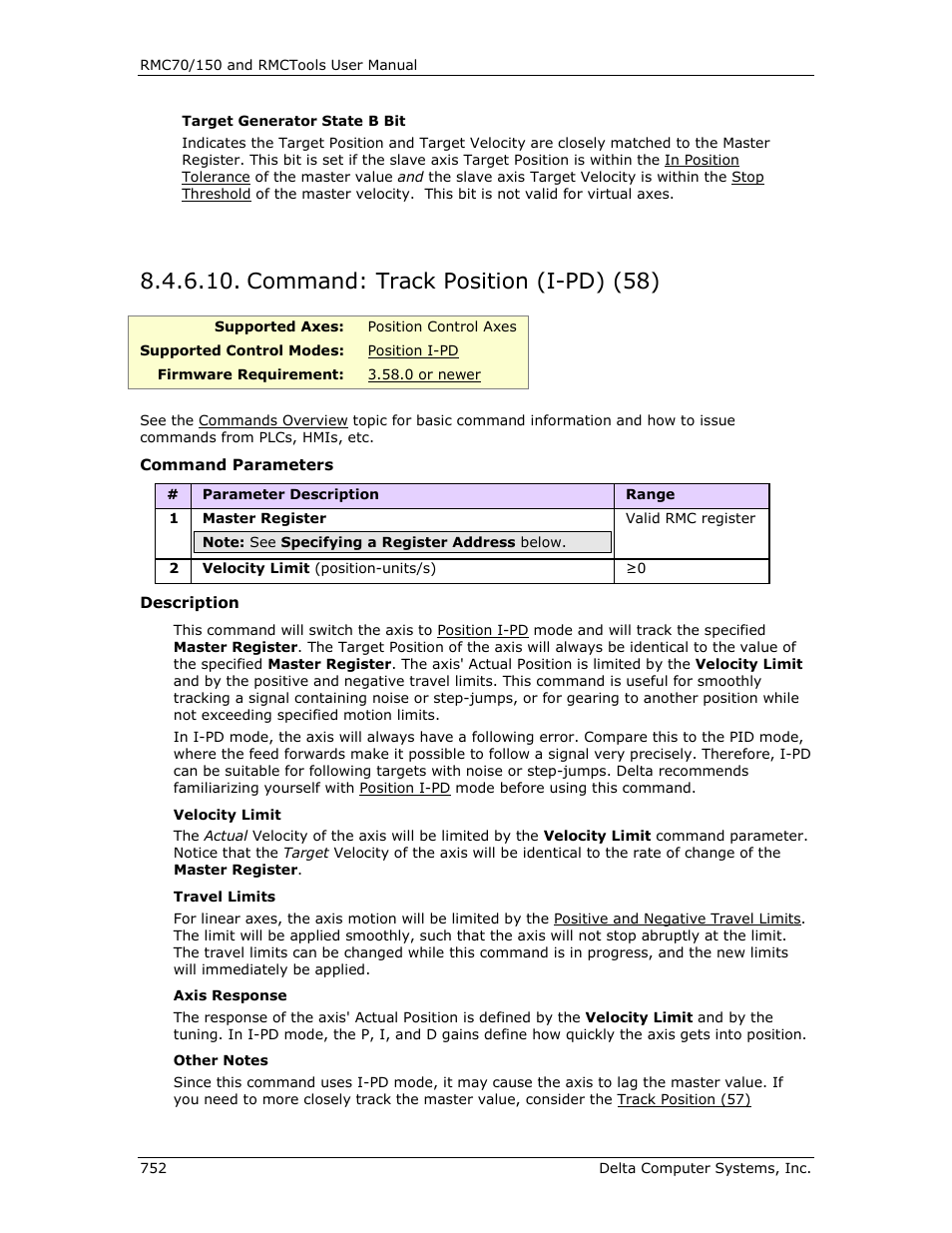 Command: track position (i-pd) (58), Track position (i-pd) (58), R track position (i-pd) (58) | E track position (i-pd) (58) | Delta RMC151 User Manual | Page 772 / 1221