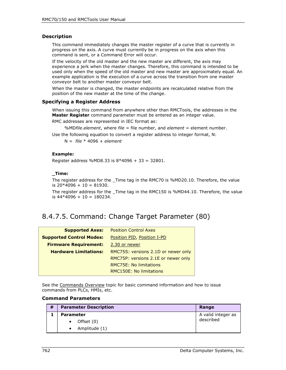 Command: change target parameter (80), Change target parameter (80), Change target | Parameter (80), E change target parameter (80) | Delta RMC151 User Manual | Page 782 / 1221