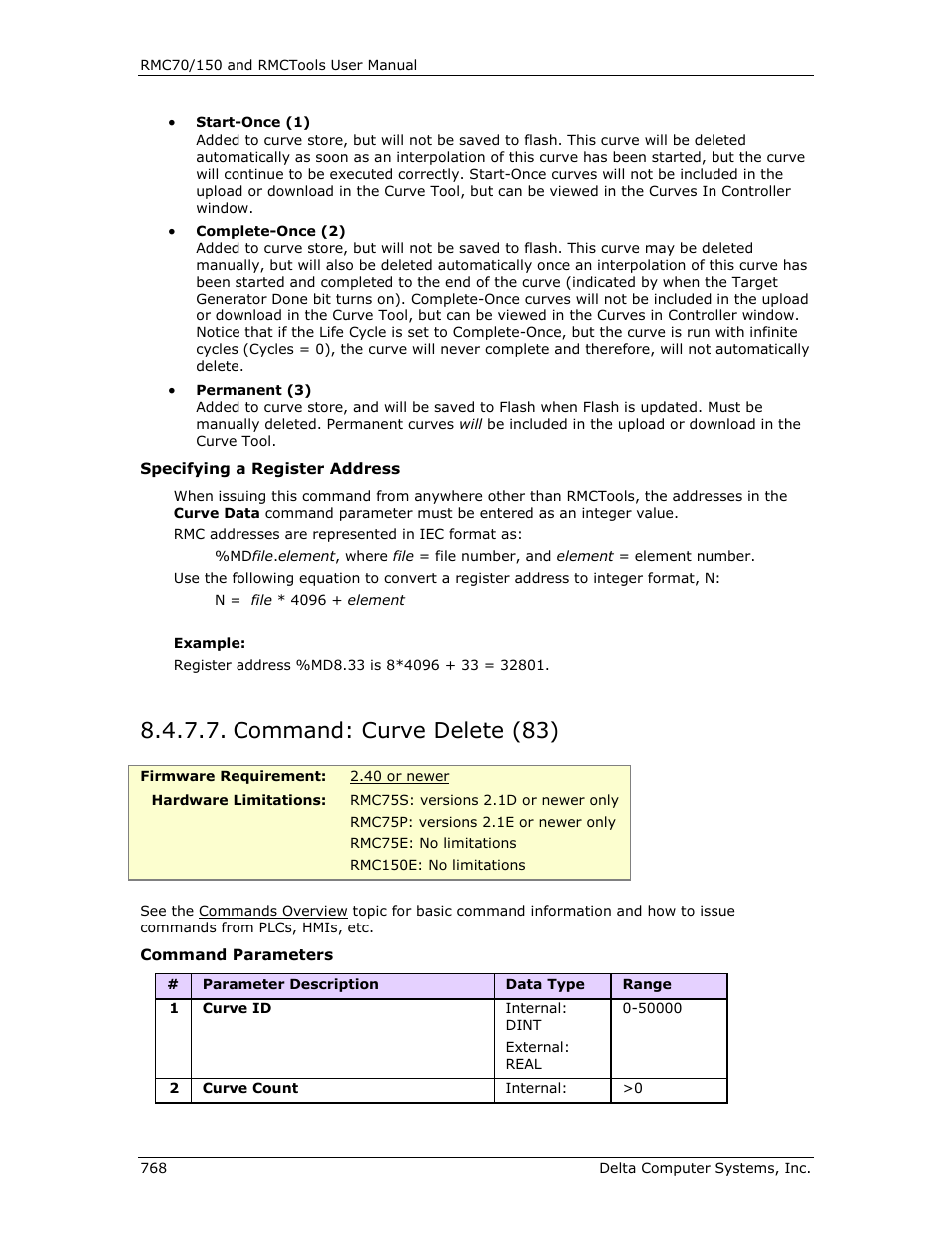 Command: curve delete (83), Curve delete (83) | Delta RMC151 User Manual | Page 788 / 1221