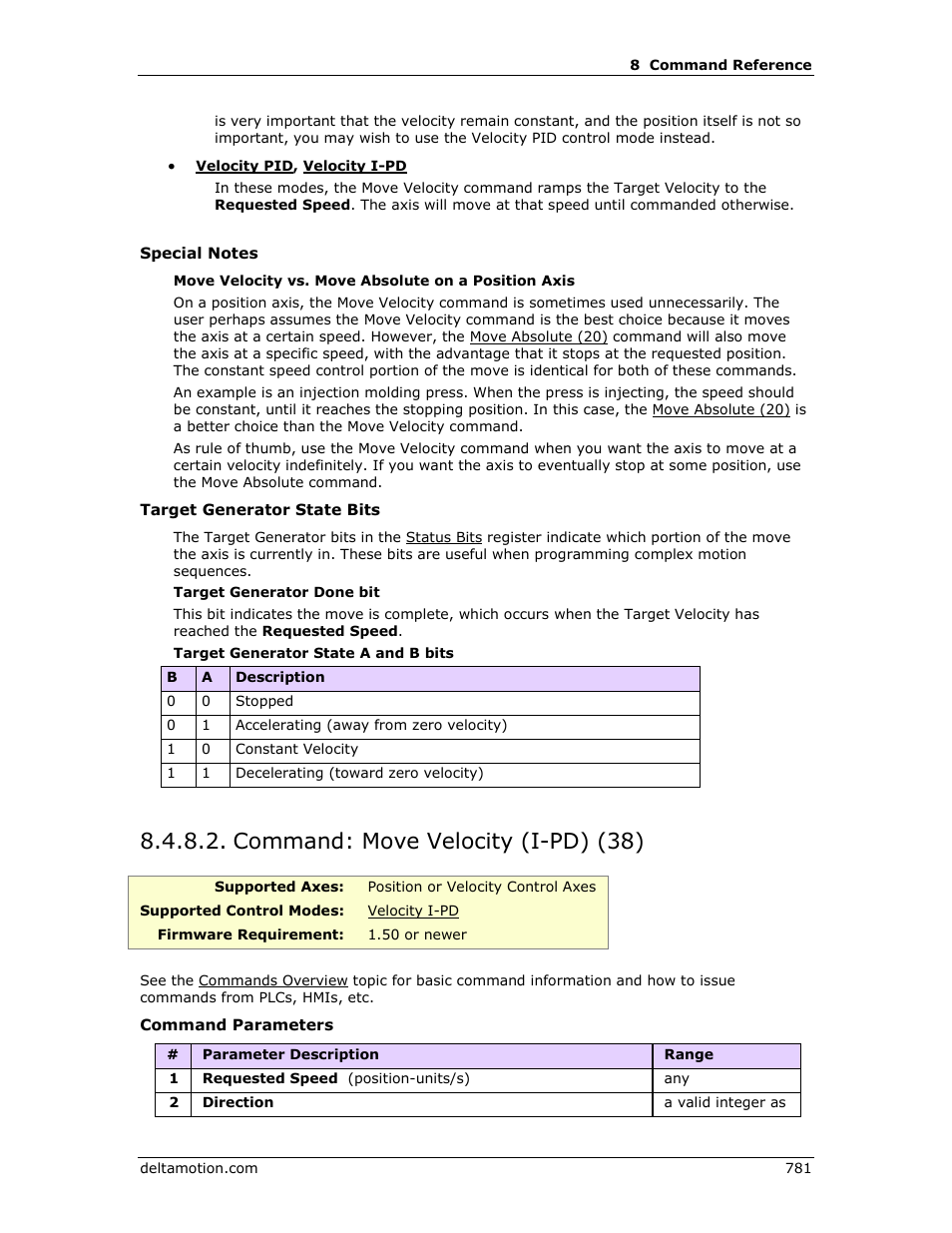 Command: move velocity (i-pd) (38), Move velocity (i-pd) (38) | Delta RMC151 User Manual | Page 801 / 1221