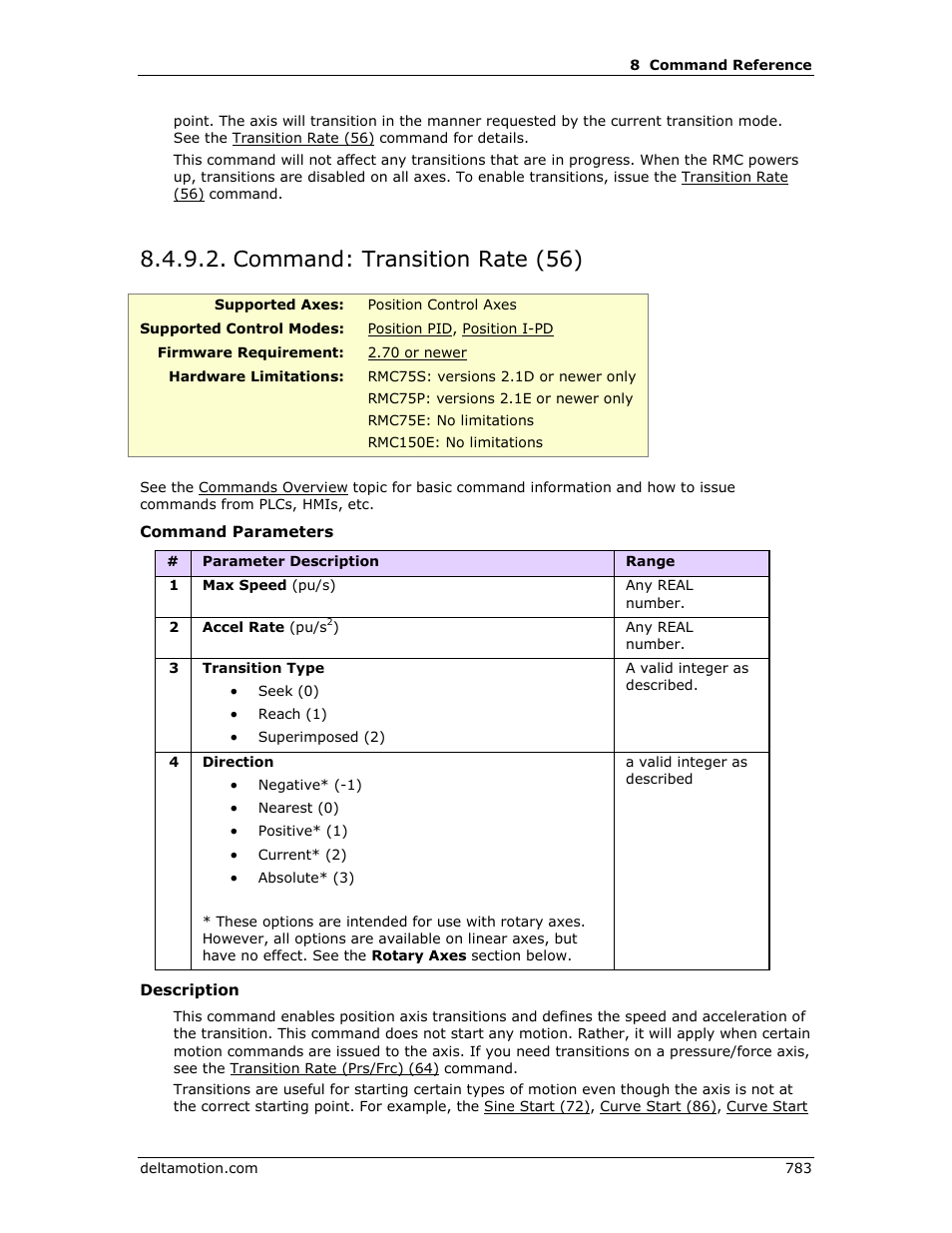 Command: transition rate (56), Transition, Rate (56) | E transition rate (56), Transition rate (56), Transition rate | Delta RMC151 User Manual | Page 803 / 1221