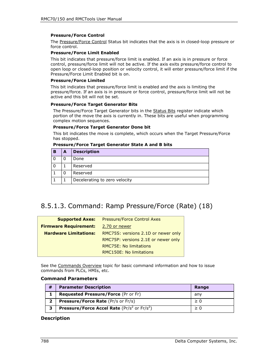 Command: ramp pressure/force (rate) (18), Ramp pressure/force (rate) (18) | Delta RMC151 User Manual | Page 808 / 1221