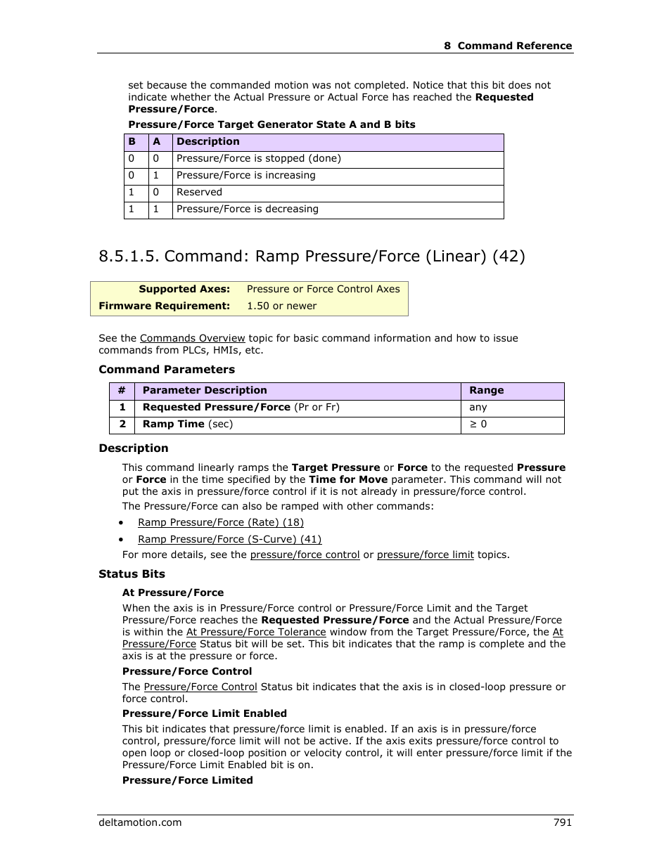 Command: ramp pressure/force (linear) (42), R ramp pressure/force (linear) (42), E ramp pressure/force (linear) (42) | Ramp pressure/force (linear) (42) | Delta RMC151 User Manual | Page 811 / 1221