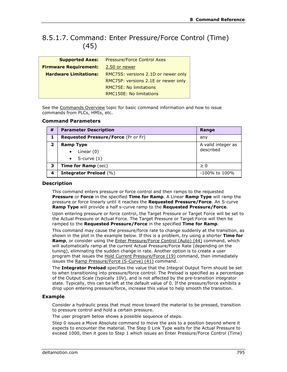 Command: enter pressure/force control (time) (45), Enter pressure/force control (time) (45), R enter pressure/force control (time) (45) | Delta RMC151 User Manual | Page 815 / 1221