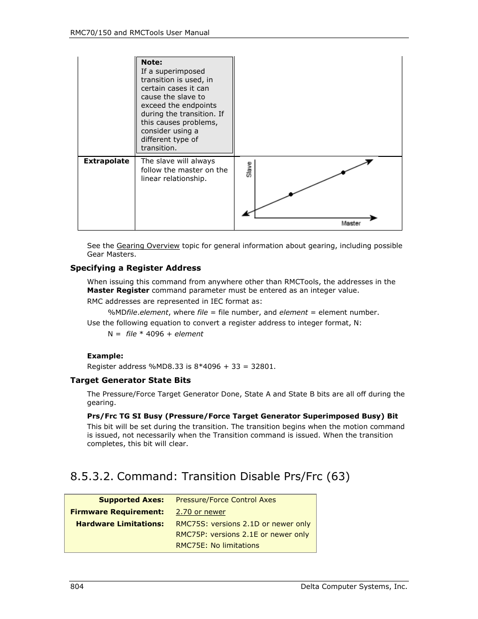 Command: transition disable prs/frc (63), Transition disable (prs/frc) (63) | Delta RMC151 User Manual | Page 824 / 1221