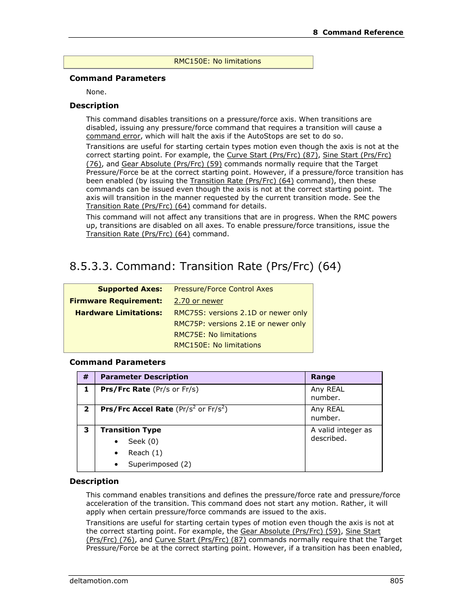 Command: transition rate (prs/frc) (64), Transition rate (prs/frc) (64), E transition | Transition, E transition rate (prs/frc) (64), A transition | Delta RMC151 User Manual | Page 825 / 1221