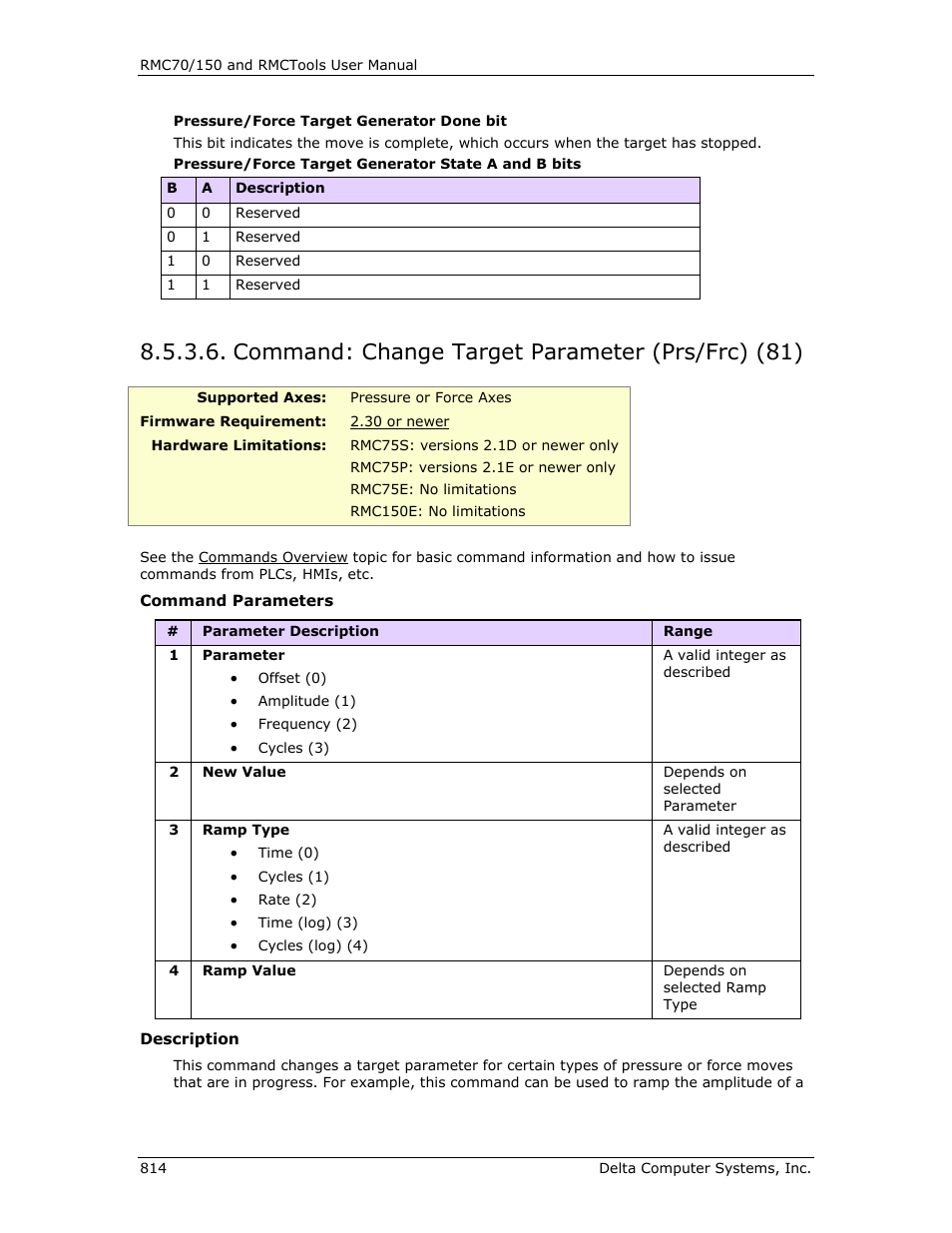 Command: change target parameter (prs/frc) (81), Change target parameter (prs/frc) (81), E change target parameter (prs/frc) (81) | Change target, Parameter (prs/frc) (81), E change target parameter, Prs/frc) (81) | Delta RMC151 User Manual | Page 834 / 1221