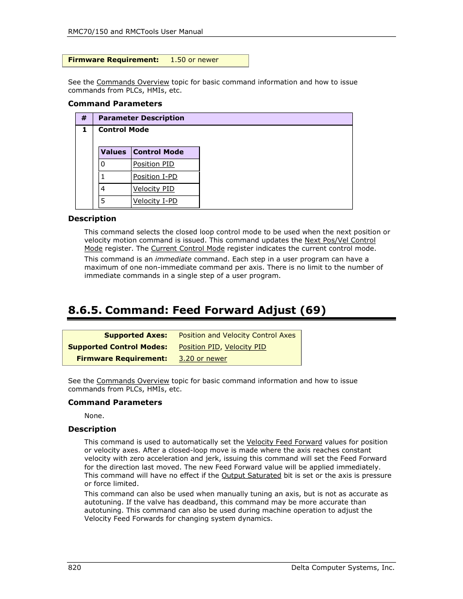 Command: feed forward adjust (69), Feed forward adjust (69) | Delta RMC151 User Manual | Page 840 / 1221