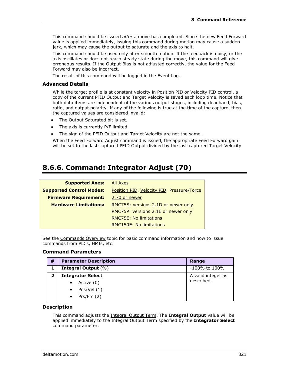 Command: integrator adjust (70), Integrator adjust (70) | Delta RMC151 User Manual | Page 841 / 1221