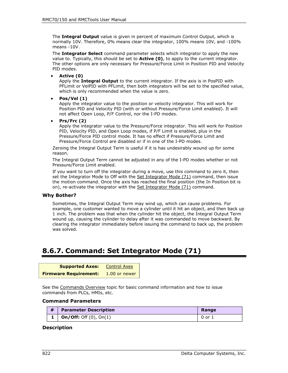 Command: set integrator mode (71), Set integrator mode (71) | Delta RMC151 User Manual | Page 842 / 1221