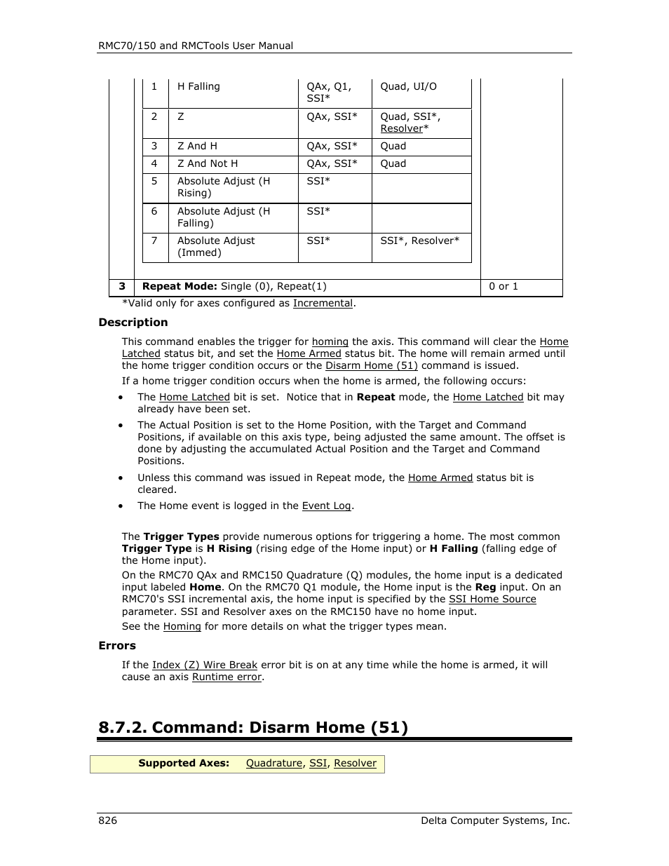 Command: disarm home (51), Disarm home (51) | Delta RMC151 User Manual | Page 846 / 1221