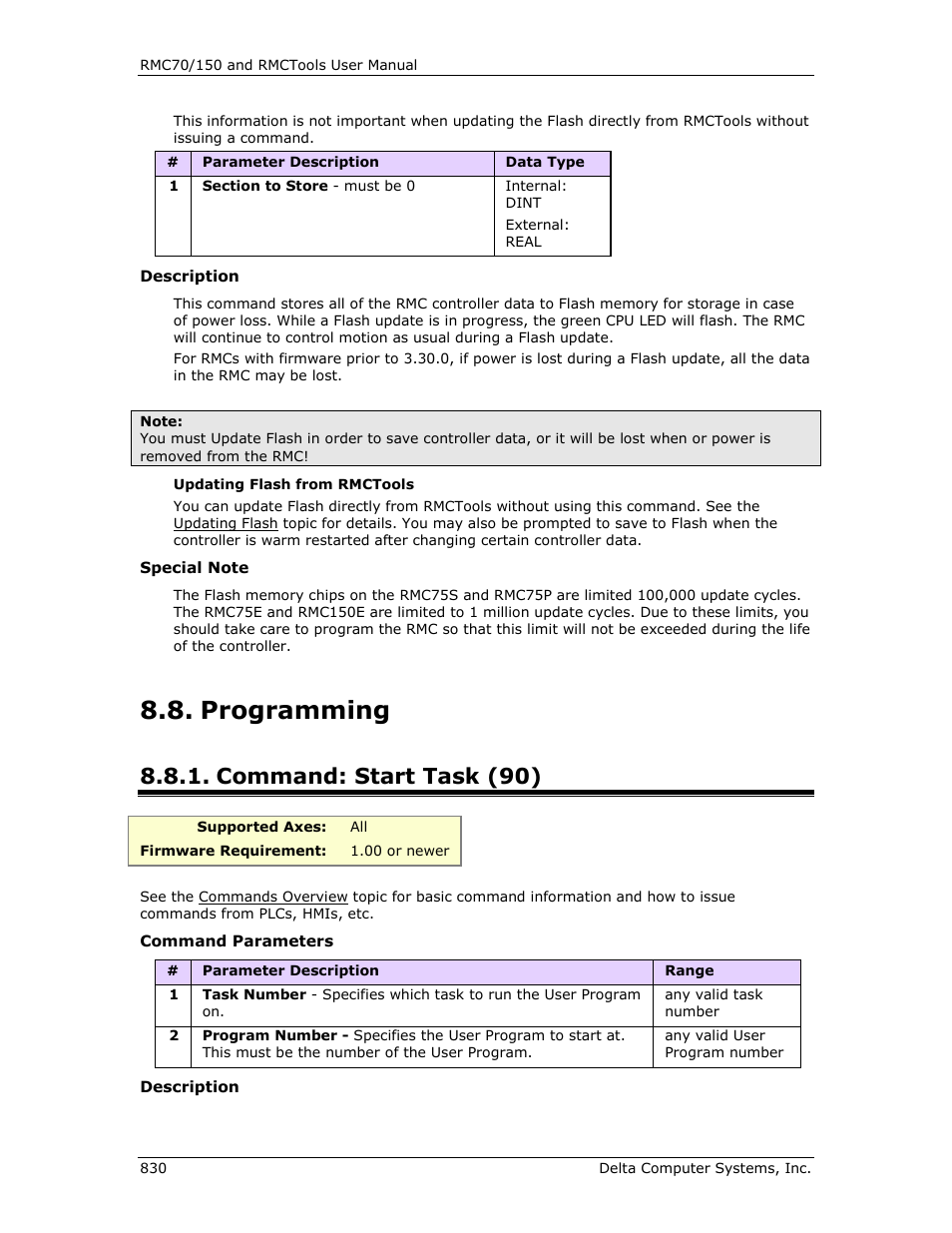 Programming, Command: start task (90), Start task (90) | E start task (90), A start task (90) | Delta RMC151 User Manual | Page 850 / 1221