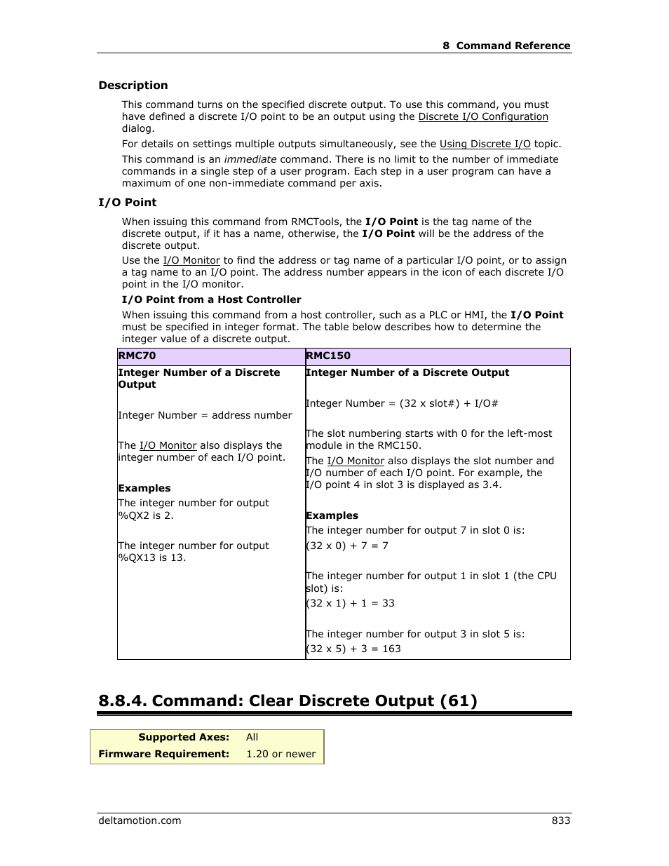 Command: clear discrete output (61), Clear discrete output(61), Clear discrete output (61) | Delta RMC151 User Manual | Page 853 / 1221