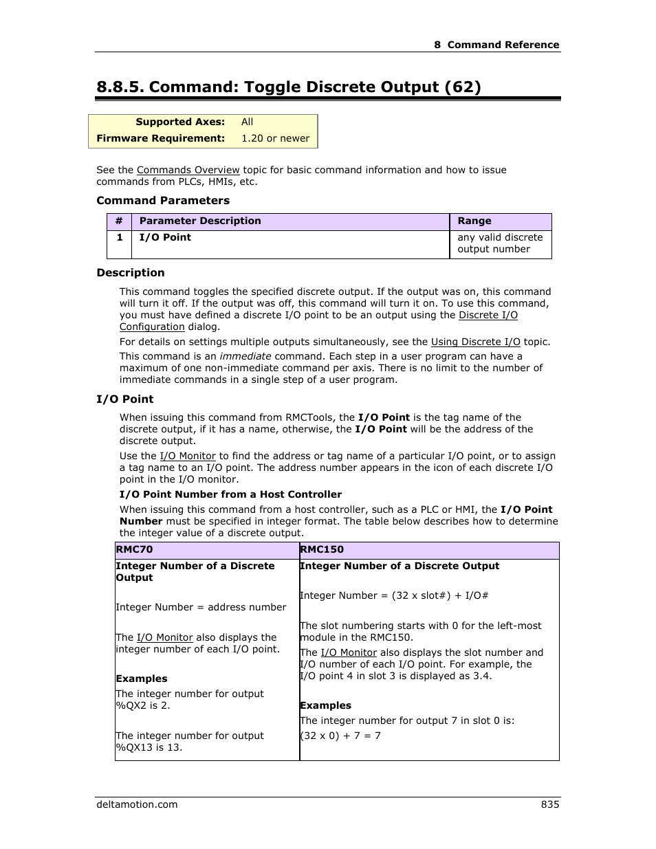 Command: toggle discrete output (62), Toggle discrete output(62), Toggle discrete output (62) | Delta RMC151 User Manual | Page 855 / 1221