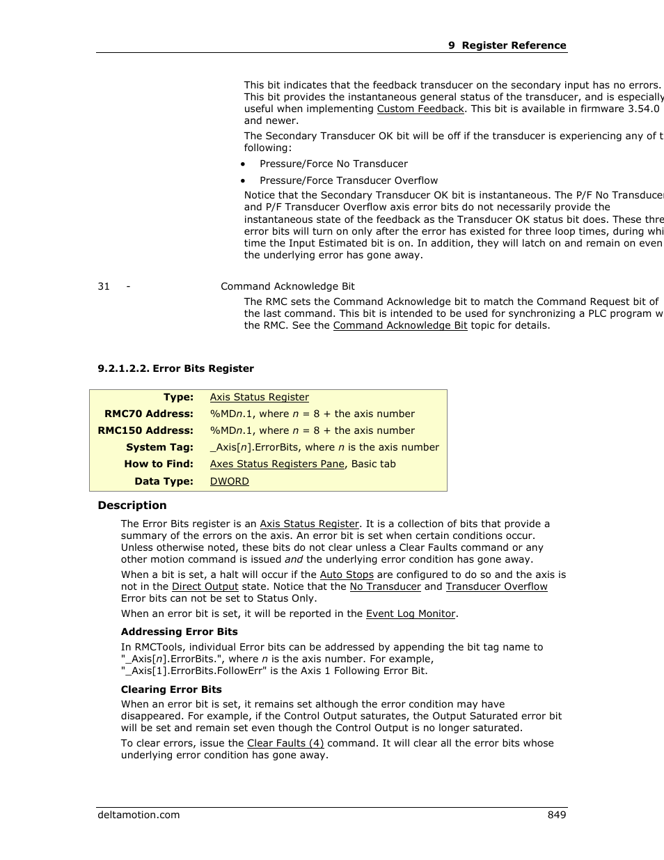 Error bits register, Error bits, Error bit | Delta RMC151 User Manual | Page 869 / 1221