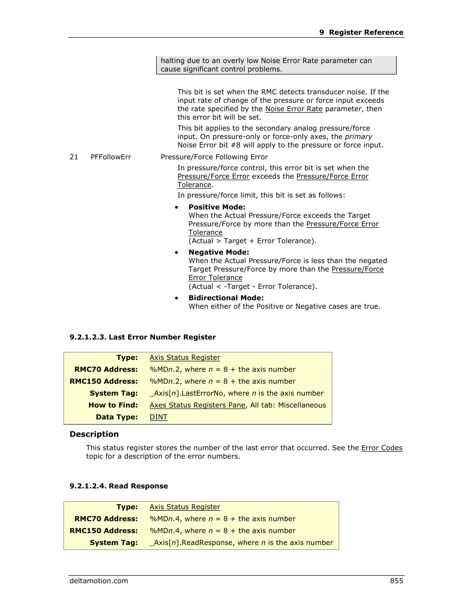 Last error number register, Read response, E read response | Last error number | Delta RMC151 User Manual | Page 875 / 1221