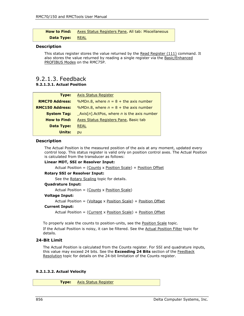 Feedback, Actual position, Actual velocity | S actual position, Actual, Velocity | Delta RMC151 User Manual | Page 876 / 1221