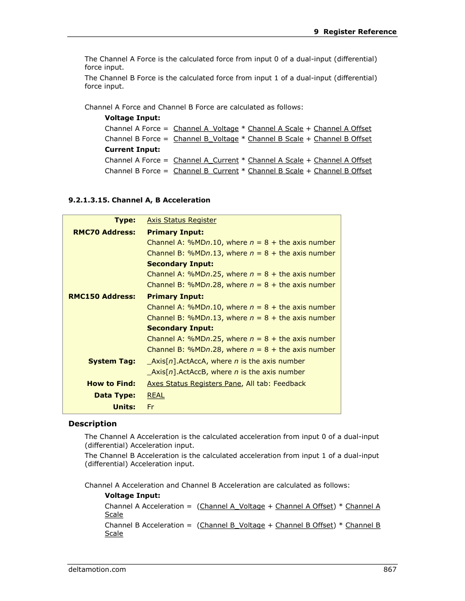 Channel a, b acceleration, Acceleration | Delta RMC151 User Manual | Page 887 / 1221