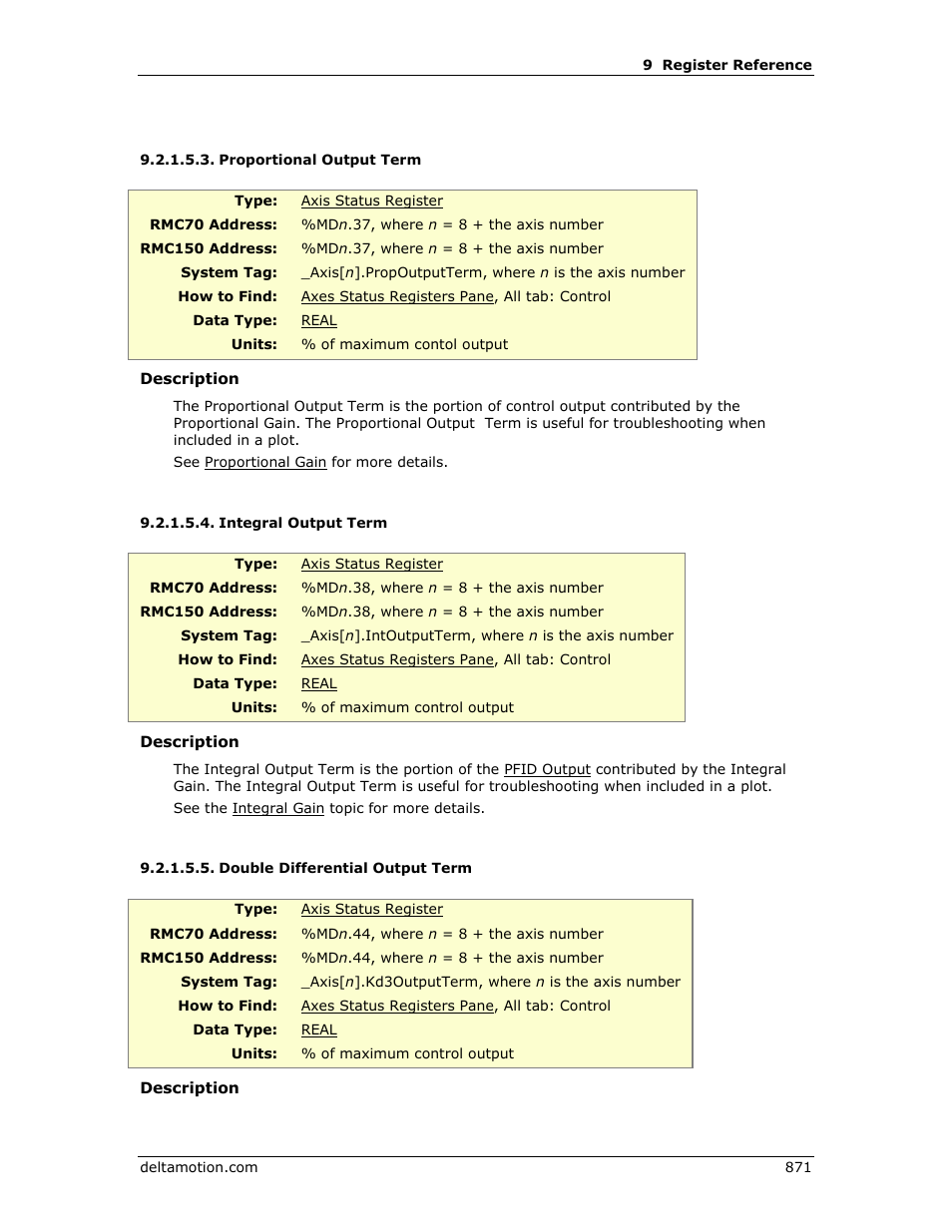 Proportional output term, Integral output term, Double differential output term | Delta RMC151 User Manual | Page 891 / 1221