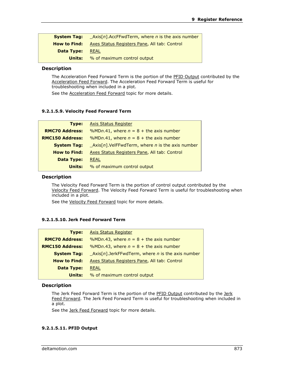 Velocity feed forward term, Jerk feed forward term, Pfid output | Delta RMC151 User Manual | Page 893 / 1221