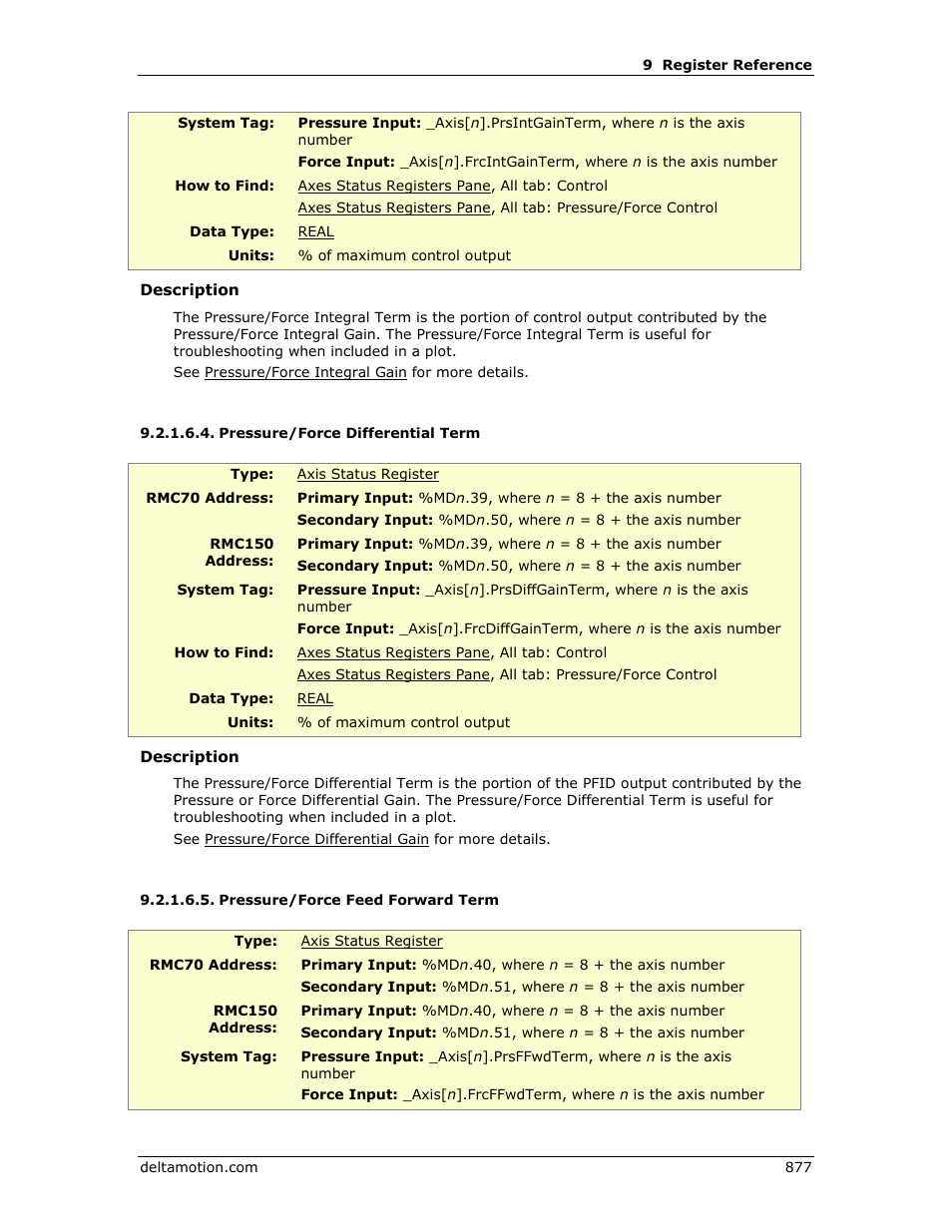 Pressure/force differential term, Pressure/force feed forward term | Delta RMC151 User Manual | Page 897 / 1221