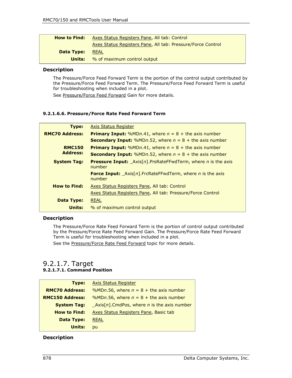 Pressure/force rate feed forward term, Target, Command position | Delta RMC151 User Manual | Page 898 / 1221